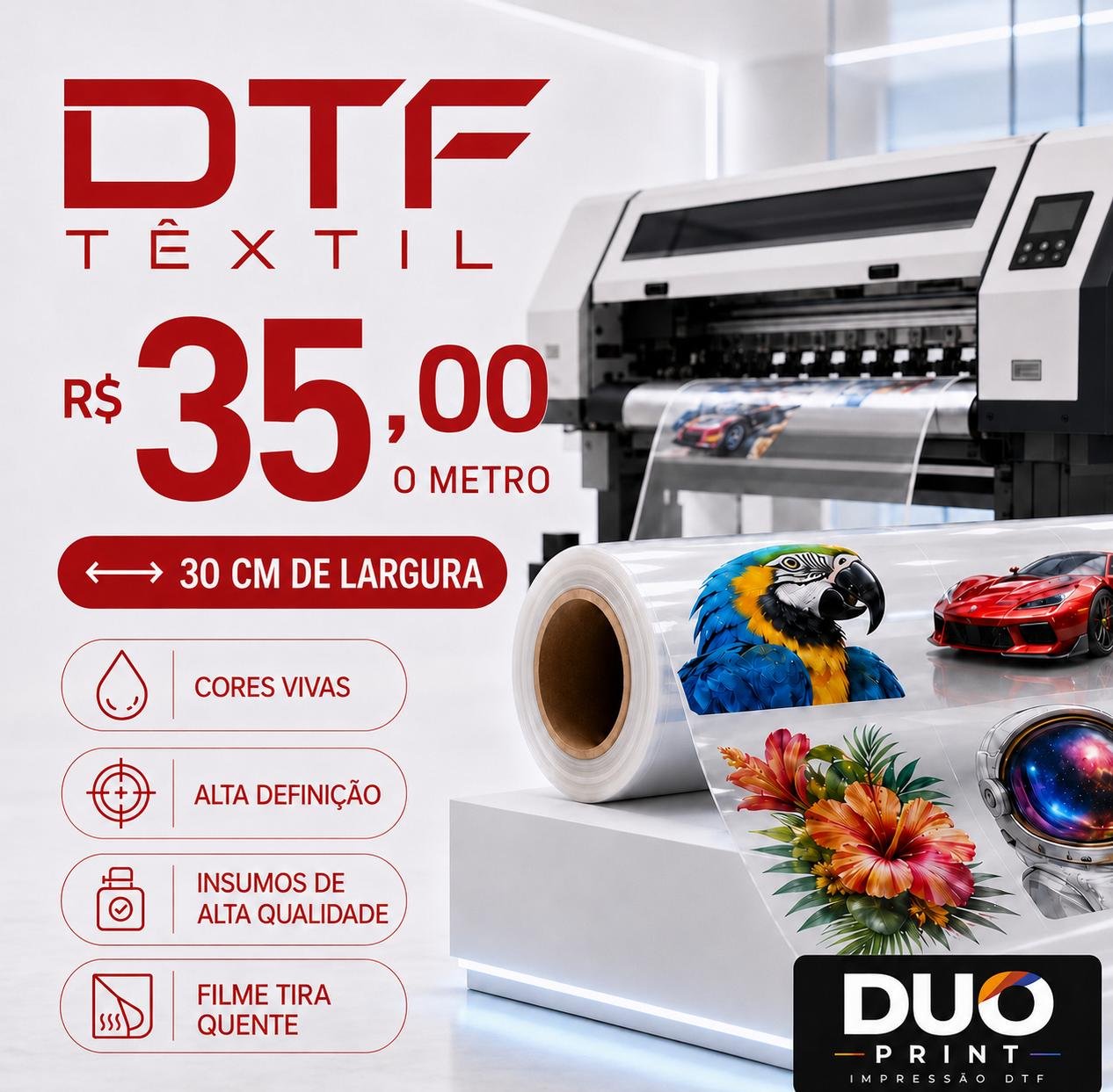 Impressão DTF Têxtil por Metro – R$ 35,00